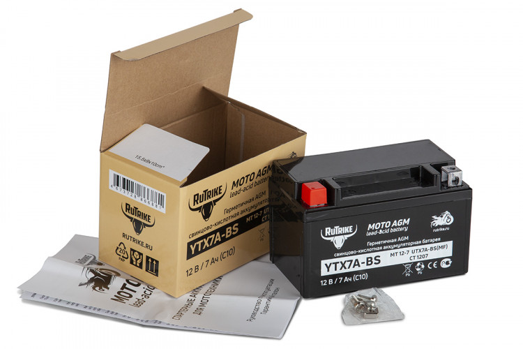 Аккумулятор стартерный для мототехники Rutrike YTX7A-BS (12V/7Ah) в Ростове