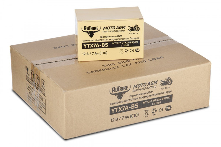 Аккумулятор стартерный для мототехники Rutrike YTX7A-BS (12V/7Ah) в Ростове