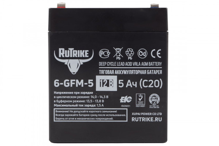 Тяговый гелевый аккумулятор RuTrike 6-GFM-5 (12V5A/H C20) в Ростове